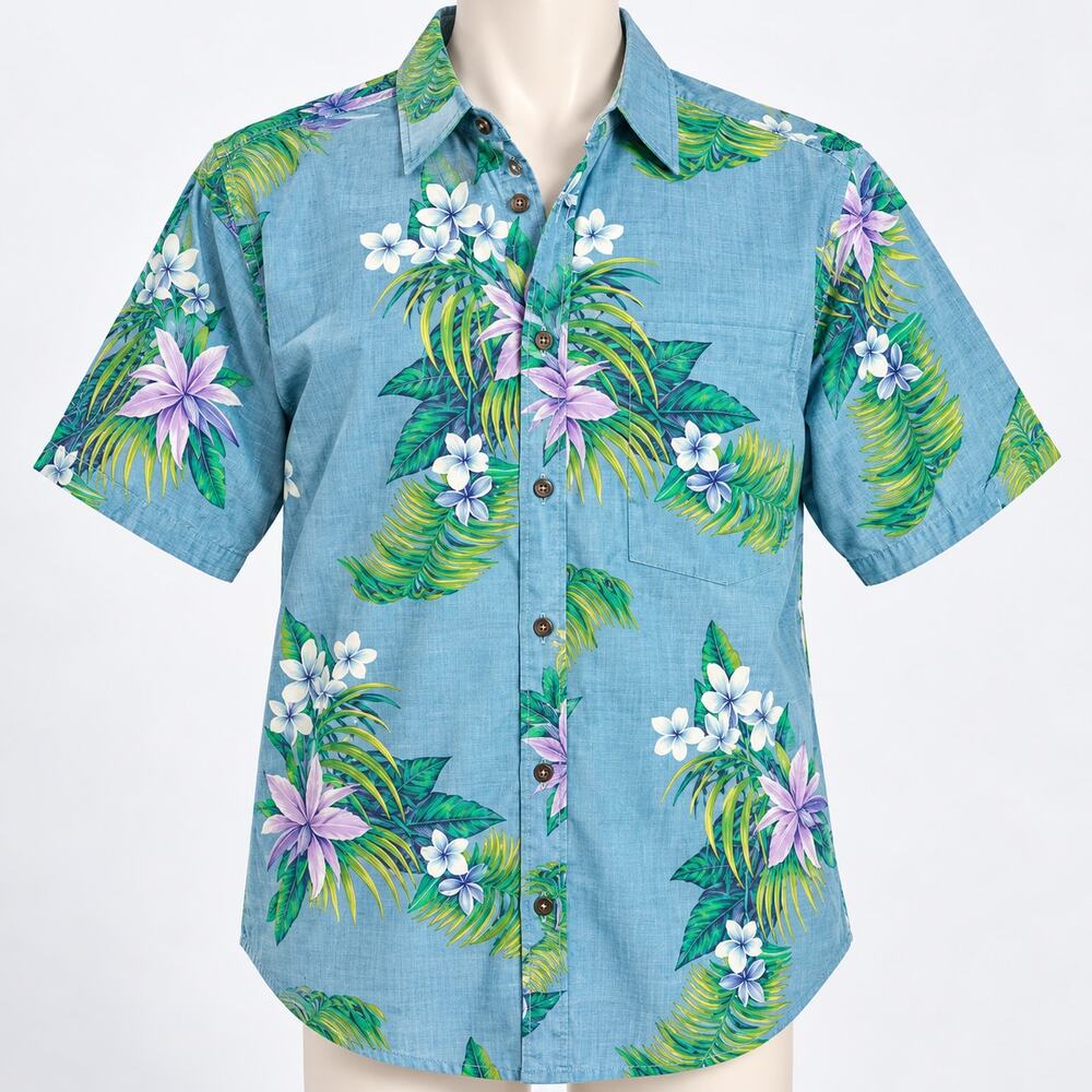 Tommy Bahama Blue Tropical Floral Shirt Men's XL Cotton Stretch Button Up